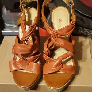 Luxury Rebel Orange Leather Espadrilles with Woven Design